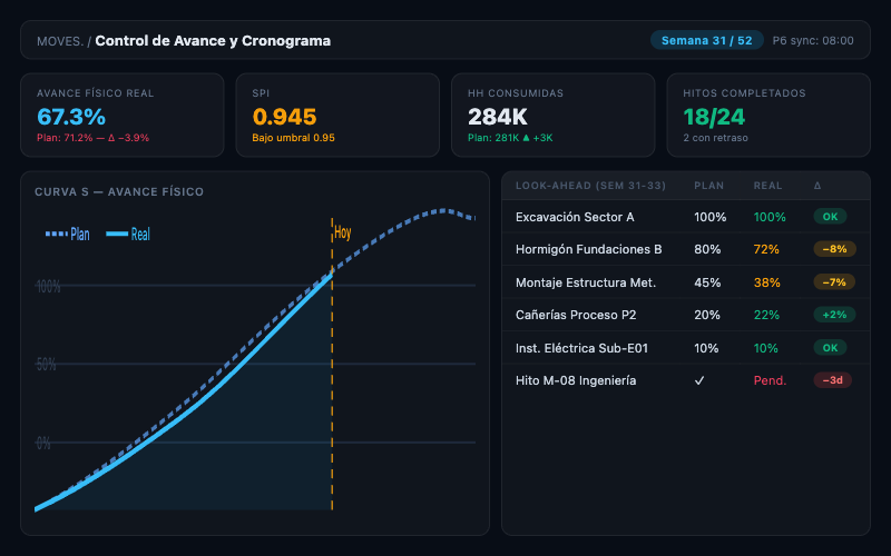 Captura de pantalla MOVES - Control de Avance y Cronograma